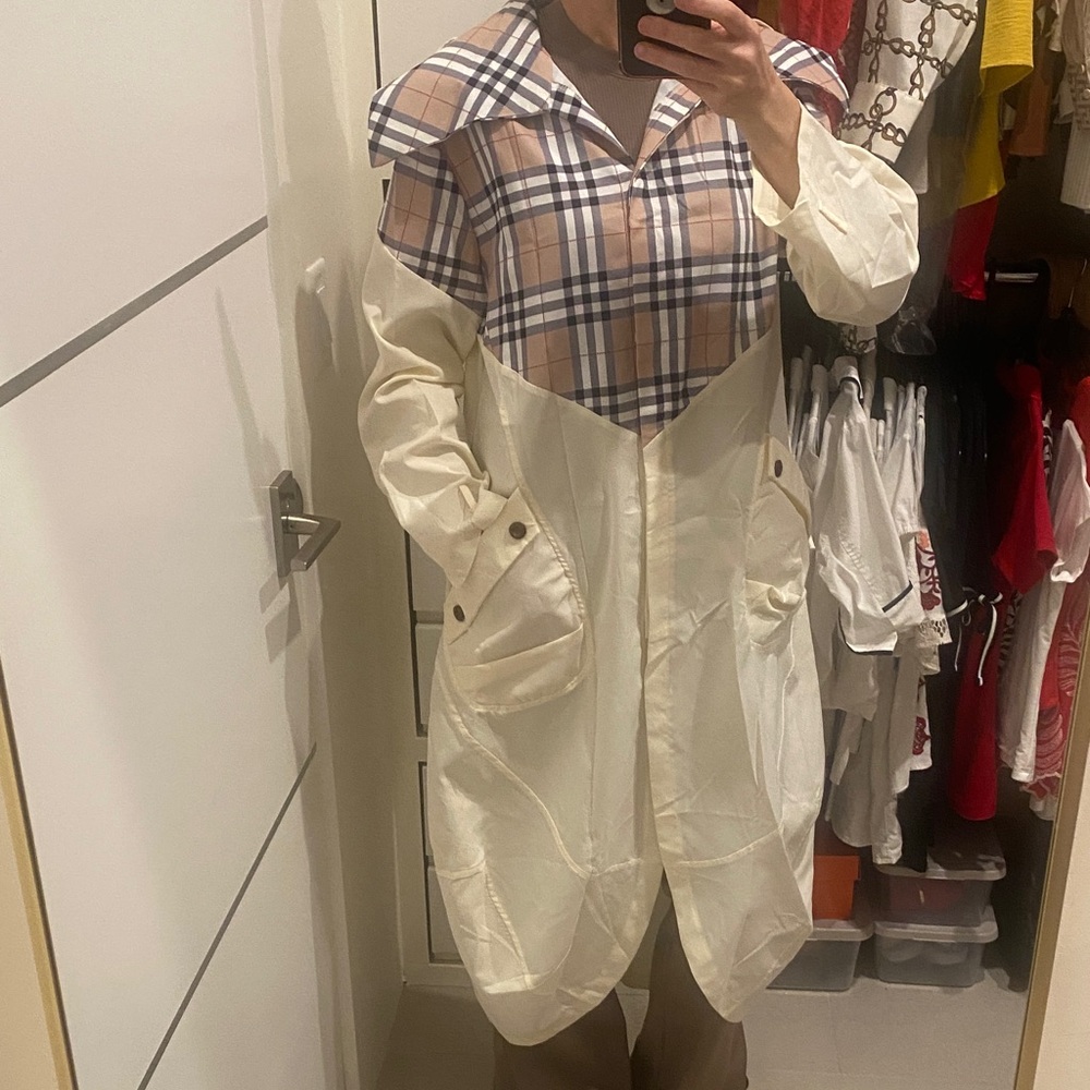 Cream and nova check Plaid duster Large